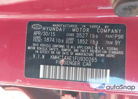 2015 Hyundai Accent Gls из США, поврежденный, VIN KMHCT4AE1FU930265